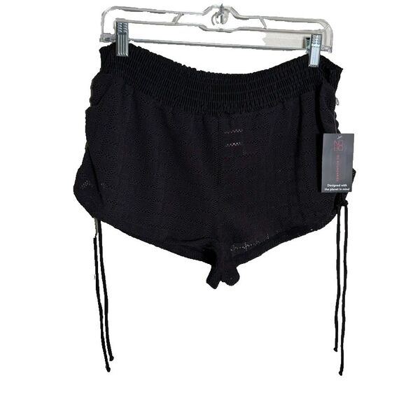 No Boundaries Shorts Women's XL Black Swim Eyelet Lace Tie Ruffle NWT - Picture 1 of 8